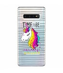 Coque Galaxy S10 PLUS licorne raye unicorn arc ciel rainbow star transparente