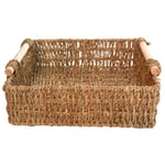 HEMOTON Handwoven Natural Seagrass Storage Baskets Rectangular Handmade Wicker Baskets with Handles 21x21x5cm