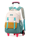 Amythe Cartable a Roulette Fille, Légers Détachable Sac a Dos à Roulette Fille Primaire College, 16 Pouces Trolley Bag Grand pour Voyages Scolaires pour Adolescents de 9 à 18 Ans, Vert