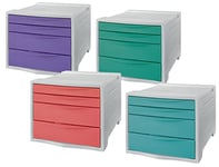 Esselte - Blocs de Classement à 4 Tiroirs, Rangements pour Documents & Fournitures, Maison / Bureau, Motif Texturé, Gamme Colour'Breeze, Lot de 4, Coloris Assortis, 626286