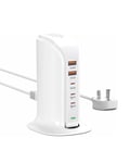 Qurzou 55W USB C Charging Station,Multi USB C Charger 5-Port USB Charger Tower for iPhone 15/15 Pro/15 Pro Max/iPhone 14/14 Pro/14 Pro Max/13 Pro/13 Pro Max,Samsung,iPad,etc(white 55W)