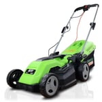 GardenTek 15"/38cm Corded Electric 1600w/230v Roller Mulching Lawn Mower, 5 Cutting Heights, 40l Grass Catcher, 10m Power Cable, Lawnmower 2 Year Warranty