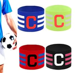 4 Pack Brassards de Capitaine éLastique Brassard de Capitaine de Football Brassard Bracele Captain Armband Rétractable Standard C Bandes Soccer Brassard pour Sports de Balle Adulte Junior Enfant