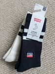 2 Pairs Genuine LEVI'S Black / Marshmellow Cushioned SOCKS 2.5-5 , 35-38 levbox1