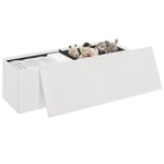 eSituro Banc de Rangement, Banquette à 2 Places Pliante, Tabouret Pouf Pliable, Coffre Pliant avec Couvercle Amovible, Boîte à Jouets, Repose-Pieds en Tissu Polaire, Blanc, 110x38x38cm