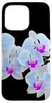 Coque pour iPhone 15 Pro Max Magnifique orchidée Phalaenopsis bleu clair Formes noires Mania