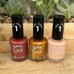 Set Of 3 Rimmel Super Gel Nail Polishes Pink Peach Nude~ Russet Gold~ Copper Red