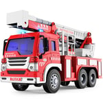 GizmoVine Gros Camion de Pompier, Véhicule Pompiers XXL avec Échelle, Sonore et Lumineux, Grand Realiste Maquette Camions, Voiture à Friction Jouet, Cadeau Enfant 3 4 5 6 7 8 Ans - Rouge