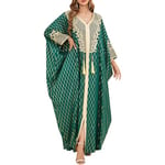 Odizli Muslim Abaya for Women Long Dresses Dubai Pendant Bat Sleeves Turkey African Caftan Vest, Emerald Green, One Size