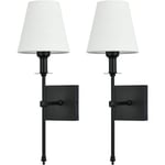 Lot de 2 Appliques Murales Intérieur Noir, Lampe Murale avec Abat-jour en Tissu Blanc, Luminaire Applique Métal pour salle de bain Chambre Salon