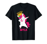 MYLA Name Personalized Dabbing Unicorn Birthday Queen T-Shirt