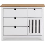 Commode en pin massif décor ciré blanc mat, meuble de rangement - Longueur 100 x Profondeur 40 x Hauteur 80 cm Pegane