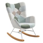 MEUBLE COSY Fauteuil à Bascule Allaitement Scandinave Rocking Chaise Loisir et Repos en Tissu Patchwork avec Pieds en Massif Bois Métal pour Salon, Chambre, Patchwork, 69x85x97cm