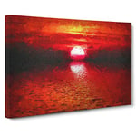 Big Box Art Red & Orange Sunset Above The Sea in Abstract Canvas Wall Art Framed Picture Print, 30 x 20 Inch (76 x 50 cm), Red, Maroon, Brown, Orange, Pink