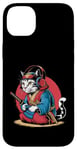 Coque pour iPhone 14 Plus Japon Kawaii Cat Samurai Casque Casque Manette de Jeu Vidéo