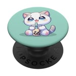 Anime Kawaii Cat Drinking Boba Tea Cat Bubble Milk Cute PopSockets Adhesive PopGrip