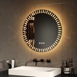 EMKE Miroir de Salle de Bain Rond avec rétroéclairage LED, diamètre 50 cm, avec Anti-buée + Interrupteur Tactile + 3 Couleurs de lumière Variables, Miroir décoratif Rond de Mode, Miroir de Salle de