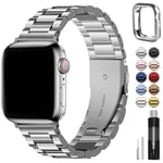 Fullmosa Compatible avec Bracelet Apple Watch 42mm/44mm/45mm pour Hommes en Acier INOX Compatible pour Bracelet apple watch Se Se 2 Series 9/8/7/6/5/4/3/2/1(Argenté,42mm/44mm/45mm)