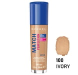 RIMMEL Match Perfection 24h Hydrating Liquid Foundation for Dry Skin 100 Ivory