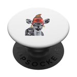 Mère de cerf faon mignon portant un chapeau d'hiver tricoté dessin croquis PopSockets PopGrip Adhésif