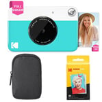 KODAK Appareil Photo Instantané Printomatic (Bleu) Coffret Basique + Papier Zink (20 Feuilles) + boîtier Deluxe + Courroie Confortable à Mettre Autour du Cou