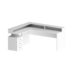 Bureau Dcerretell, Bureau d'angle avec plateau, Bureau polyvalent, 180x90h160 cm, Blanc