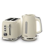 Breville Bold Cream Kettle and Toaster Set | with 1.7 Litre, 3KW Fast-Boil Electric Kettle and 2-Slice High-Lift Toaster | Cream and Silver Chrome [VKT223 and VTR003]