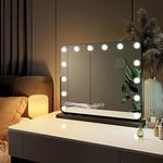 EMKE Miroir de Maquillage Hollywood 57 x 48 cm Miroir grossissant avec Ampoules LED Cadre Noir Interrupteur Tactile 3 Couleurs dimmable Rotation à 360°