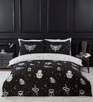 Rapport Home Gothic Magic Microfibre Double Duvet Cover Set, Dark Themed Halloween Bedding Set, Reversible Constellation Duvet Set,Black