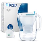 BRITA Carafe Filtrante Style Bleue (2,5l) incl 1 cartouche filtre eau robinet MAXTRA PRO All-in-1 réduit PFAS*, calcaire, chlore, certaines impuretés et métaux indicateur temps et volume versé