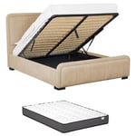 Lit coffre 160 x 200 cm - Tissu - Beige + Matelas - serena ii