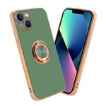 Coque pour Apple iPhone 13 en Glossy Vert Clair - Or avec anneau Housse de protection Étui en silicone TPU flexible, avec protection pour appareil photo et support voiture magnétique - Neuf