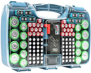 THE BATTERY ORGANISER Organizer Storage Tester, Clear Case, Light Blue, Battery Holder for 180 Batteries of Various Sizes