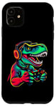 Coque pour iPhone 11 Gaming Dinosaurs- Le T-rex joue aux jeux vidéo