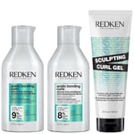 Redken Acidic Bonding Curls Shampoo Conditioner and Sculpting Curl Gel Bonding Care Bundle for Curls and Coils