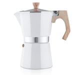 wedrink Cafetière à expresso 9 tasses, machine à expresso italienne, moka, marmite, 450 ml, anti-brûlure, poignée en bois, aluminium, blanc