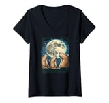 Womens Three Capybara Mystic Moon - 3 Majestic Capybaras V-Neck T-Shirt