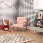 Fauteuil scandinave enfant en bois et tissu bouclette rose