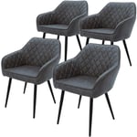 Ml-design - Lot de 4 Chaises de Salle à Manger avec Accoudoirs et Dossier, Anthracite, Revêtement en Simili, Pieds en Métal Noir, Chaise de Cuisine