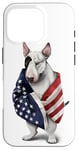 Coque pour iPhone 16 Pro Bull Terrier Dog Patriot Wrap dans le drapeau des États-Unis Amérique