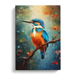 Kingfisher Impressionnism Art No.2 Impression sur toile pour salon, chambre à coucher, bureau Décoration murale prête à être accrochée 76 x 50 cm