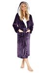 CityComfort Luxury Dressing Gown Mesdames Robe Super Douce Avec Fourrure Doublée À Capuche En Peluche Peignoir Pour Les Femmes-Cadeau Parfait (M, violet)