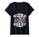 Womens One Life Ride The Hell Out Of It US Flag Motorcycle Biker V-Neck T-Shirt