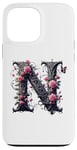 Coque pour iPhone 13 Pro Max Letter N Initial Floral Monogram Rose Pink Flower Butterfly