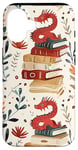 Coque pour iPhone 16 Motif de ver de bibliothèque Cute Dragon Books Cottagecore