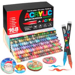 Laconile 168 Couleurs Feutre Acrylique, stylos acryliques à pointe pinceau pour le coloriage adulte ，Acrylic Paint Markers pour Coloriage, Calligraphie, Bois, Toile, Verre, Céramique