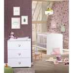 BABY PRICE New Basic Duo Lit Evolutif 70 x 140 cm Blanc + Commode à Langer Rose Cœur