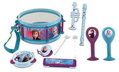 Lexibook K360FZ Disney Frozen Elsa Anna Toy, Set of 7 Music Instruments (Drum, Maracas, Castanet, Harmonica, Recorder, Trumpet, Tambourine), Convenient Game to Carry, Purple, Blue/White