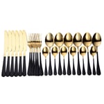 Cutlery Dinnerware Set, Gold and Black Kitchen Forks Knives Spoons Kit Dinner Set(24 Pieces),black gold 24 pcs