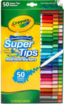 Pack of 50, CRAYOLA Supertips Washable Markers Assorted Colours Premium Felt 